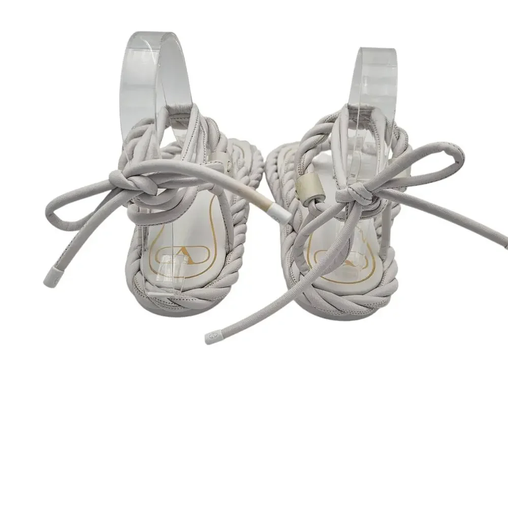 Valentino Garavani White Braided Leather Gladiator Flat Tie Sandal Size 36 US 6